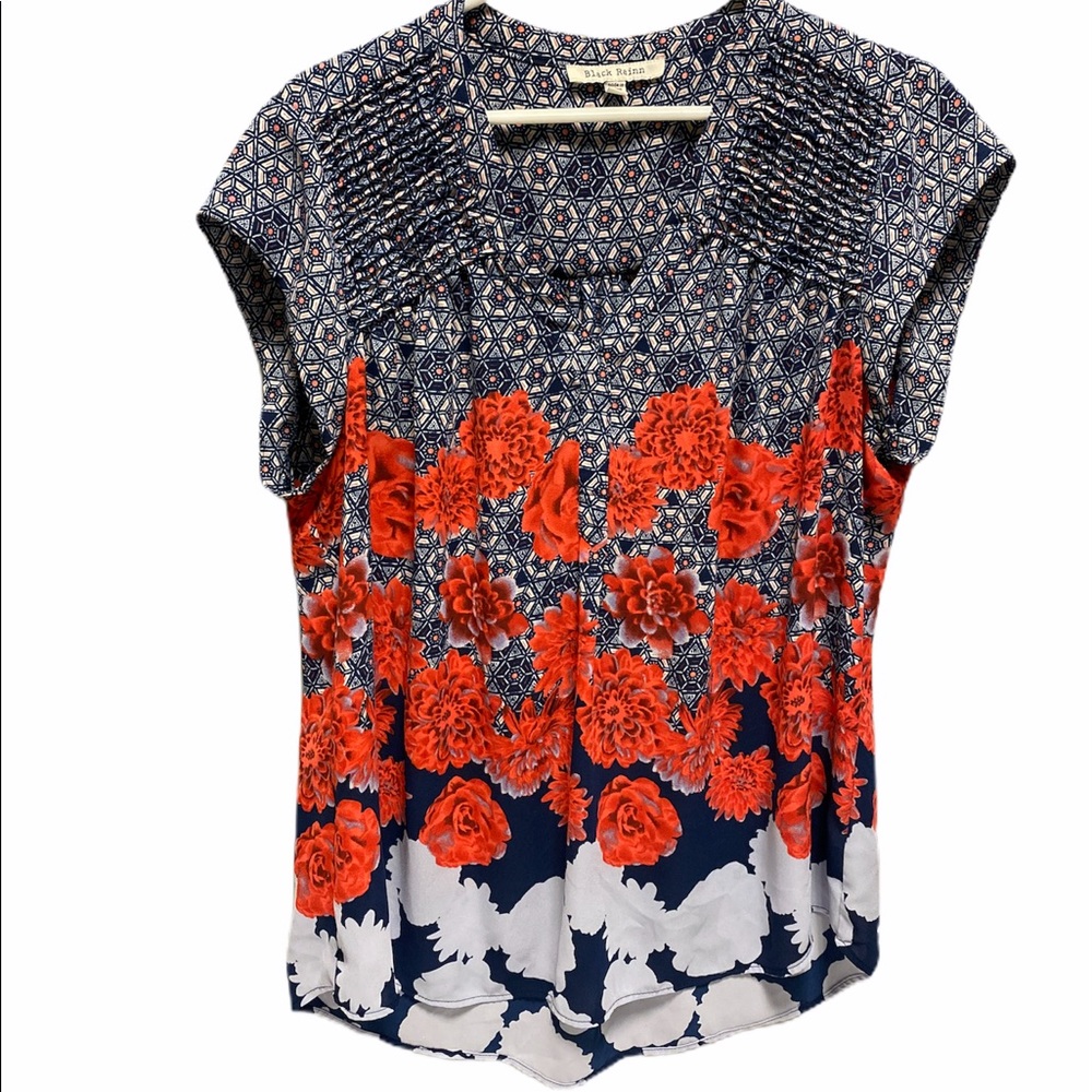 Navy & red flower blouse